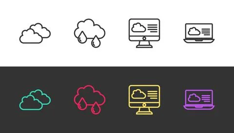 Set line Cloud, with rain, Weather forecast and on black and white. Vector 스톡 일러스트
