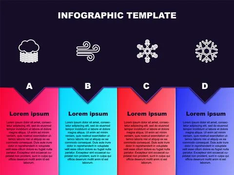 Set line Cloud with rain, Wind, Snowflake and . Business infographic template Stock Illustration