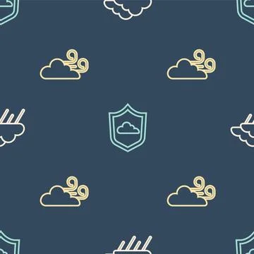 Set line Cloud with rain, Windy weather and Weather forecast on seamless pattern Stock Illustration