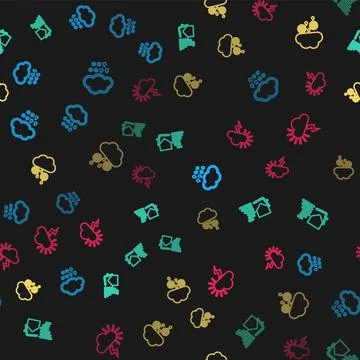 Set line Cloud with snow and rain, Tornado swirl, and Storm on seamless pattern Stockillustratie