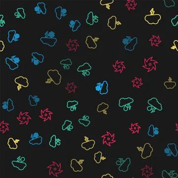 Set line Cloud with snow and lightning, rain, Storm and Tornado on seamless Stock Illustration