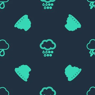 Set line Cloud with snow and rain, Tornado and lightning on seamless pattern Stockillustratie