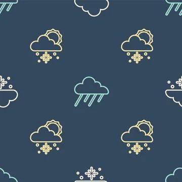 Set line Cloud with snow, and sun and rain on seamless pattern. Vector Stock Illustration