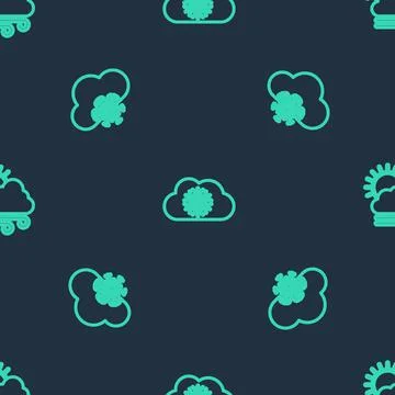 Set line Cloud with snow, and Windy weather on seamless pattern. Vector Stock Illustration