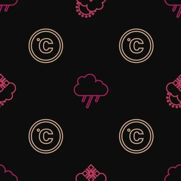 Set line Cloud with snow and sun, Celsius and rain on seamless pattern. Vector Stock Illustration