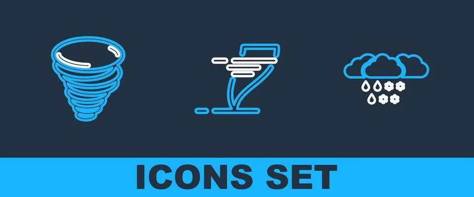 Set line Cloud with snow and rain, Tornado and icon. Vector Stock Illustration