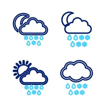 Set line Cloud with snow and rain, snow, rain, sun, moon and icon. Vector 스톡 일러스트