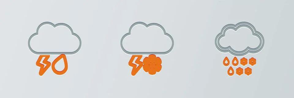 Set line Cloud with snow and rain, lightning and  icon. Vector イラスト素材