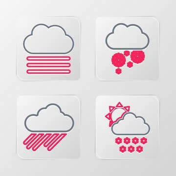 Set line Cloud with snow and sun, rain, and Fog cloud icon. Vector Stock Illustration