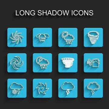 Set line Cloud with snow and lightning, Tornado, Storm, snow, rain, moon, swirl Ilustração Stock