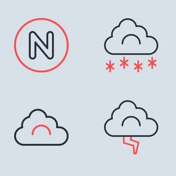 Set line Cloud with snow, and lightning and Compass north icon. Vector 스톡 일러스트