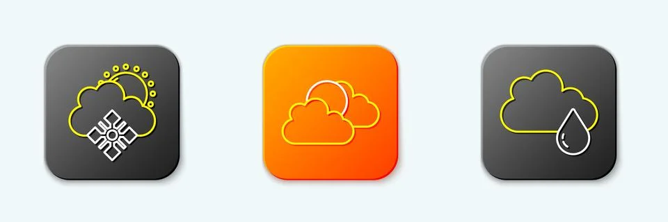 Set line Cloud with snow and sun, Sun cloud weather and rain icon. Vector Stock Illustration