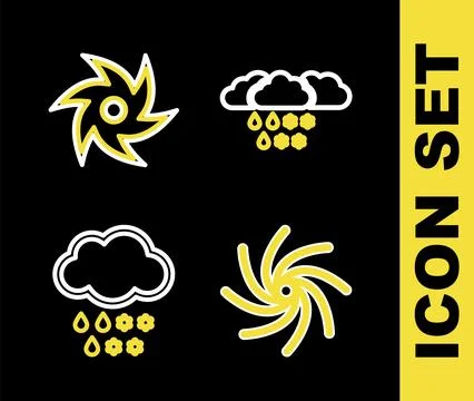 Set line Cloud with snow and rain, Tornado,  and  icon. Vector 스톡 일러스트