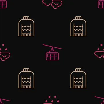 Set line Cloud with snow, Christmas sweater and Cable car on seamless pattern Stockillustratie