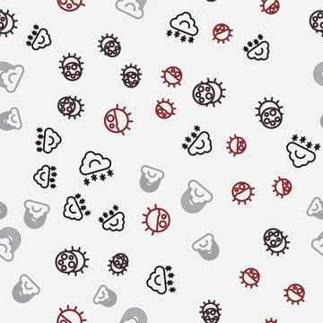 Set line Cloud with snow, Eclipse of the sun, Rainbow cloud and Day night cycle Stock Illustration