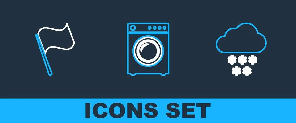 Set line Cloud with snow, Flag and Washer icon. Vector 스톡 일러스트