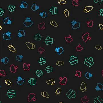 Set line Cloud with snow, Handbag, and download on seamless pattern. Vector 스톡 일러스트