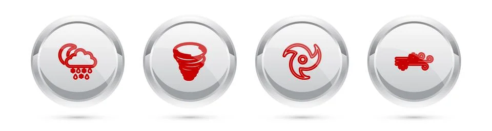 Set line Cloud with snow, rain, moon, Tornado, and Wind and. Silver circle Illustrazione stock