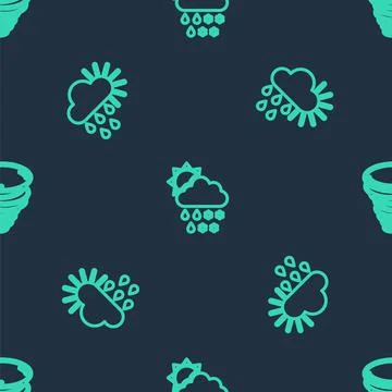 Set line Cloud with snow, rain, sun, Cloudy and and Tornado on seamless pattern イラスト素材