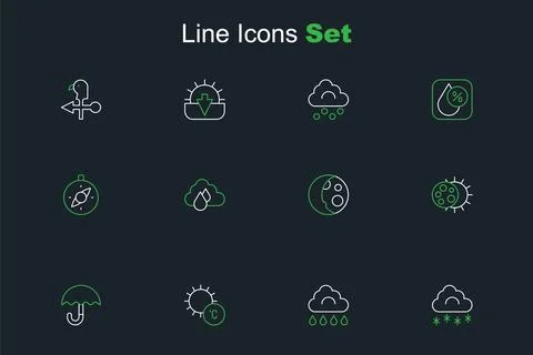 Set line Cloud with snow, rain, Sun, Umbrella, Eclipse of the sun, Moon pha.. 스톡 일러스트