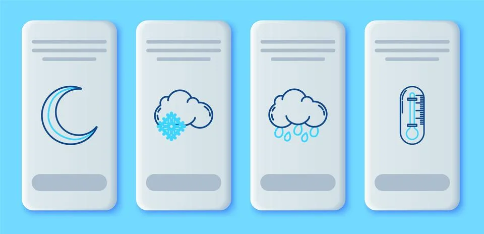 Set line Cloud with snow, rain, Moon and stars and Thermometer icon. Vector イラスト素材
