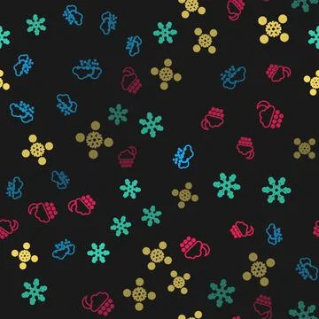 Set line Cloud with snow, Snowflake, and and moon on seamless pattern. Vector Stock Illustration
