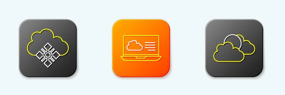 Set line Cloud with snow, Weather forecast and Sun and cloud weather icon. .. Stock-Illustration