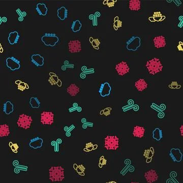 Set line Cloud with snow, Wind, and Snowflake on seamless pattern. Vector 스톡 일러스트