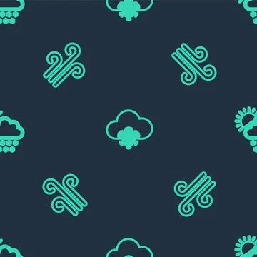 Set line Cloud with snow, Wind and and sun on seamless pattern. Vector 스톡 일러스트