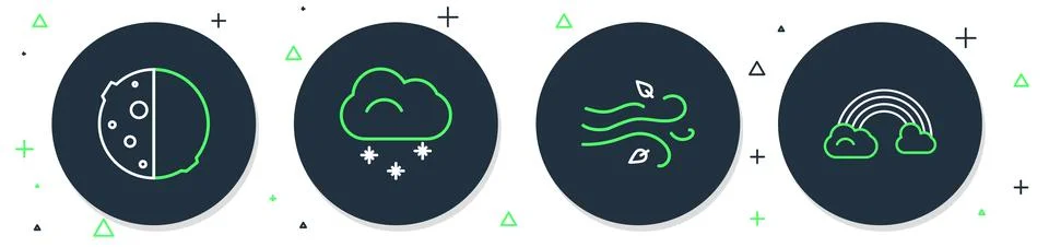 Set line Cloud with snow, Wind, Eclipse of the sun and Rainbow clouds icon... 스톡 일러스트