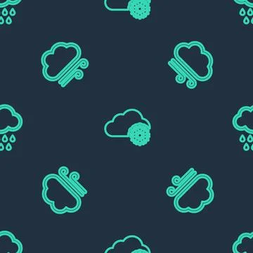 Set line Cloud with snow, Windy weather and rain on seamless pattern. Vector Stock Illustration