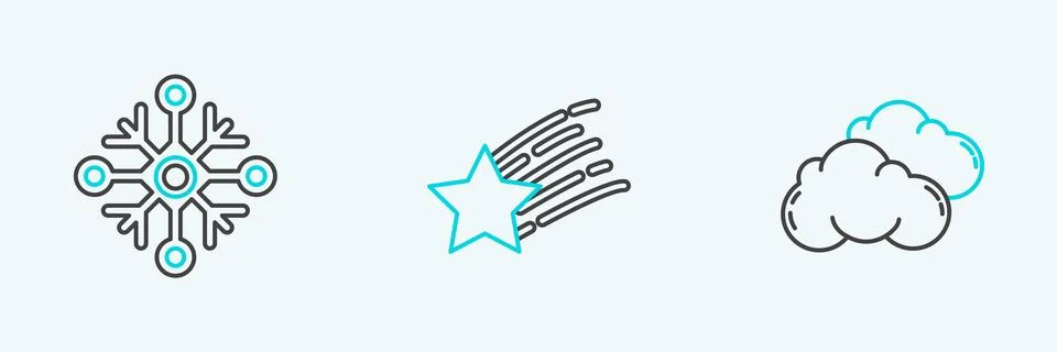 Set line Cloud, Snowflake and Falling star icon. Vector 스톡 일러스트