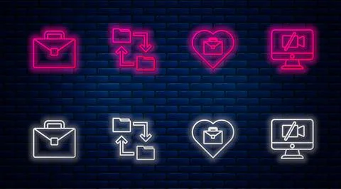 Set line Cloud storage document folder, Heart with text work, Briefcase and Stock Illustration