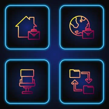 Set line Cloud storage document folder, Office chair, Online working and Illustrazione stock