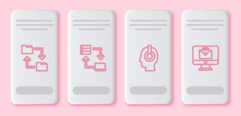 Set line Cloud storage document folder, Online working, Freelancer and . White Stock Illustration