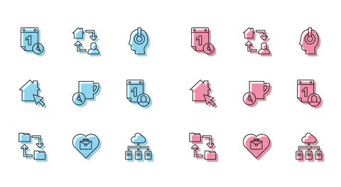 Set line Cloud storage document folder, Heart with text work, Time management Illustrazione stock