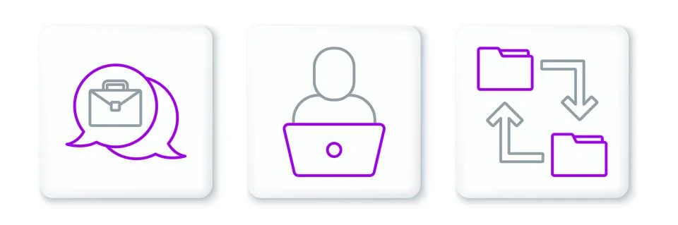 Set line Cloud storage document folder, Online working and Freelancer icon 스톡 일러스트