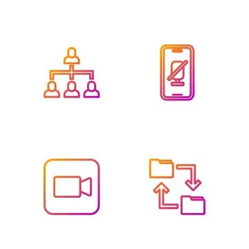 Set line Cloud storage document folder, Camera, Hierarchy organogram chart and 스톡 일러스트