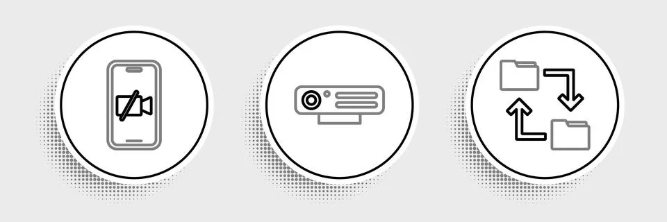 Set line Cloud storage document folder, Video camera Off on mobile and Web icon 스톡 일러스트