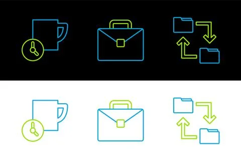 Set line Cloud storage document folder, Time management and Briefcase icon... Stock Illustration