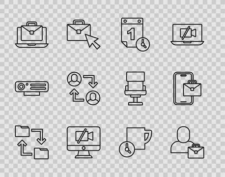 Set line Cloud storage document folder, Freelancer, Time management, Video .. イラスト素材