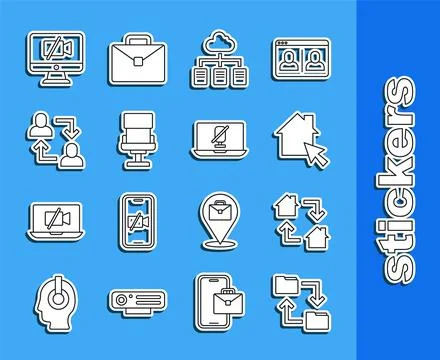 Set line Cloud storage document folder, Online working, Office chair, Proje.. 스톡 일러스트