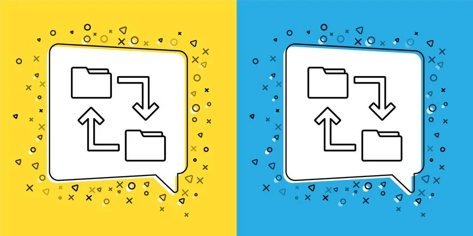Set line Cloud storage text document folder icon isolated on yellow and blue Stock Illustration