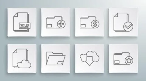 Set line Cloud storage text document, Add new folder, Document, download, with Stock Illustration