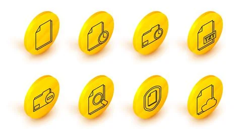 Set line Cloud storage text document, Document protection concept, with search Illustrazione stock