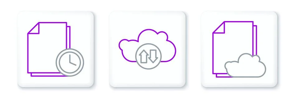 Set line Cloud storage text document, Document with clock and download and Stockillustratie