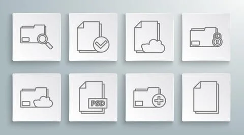 Set line Cloud storage text document folder, Document and check mark, PSD file イラスト素材