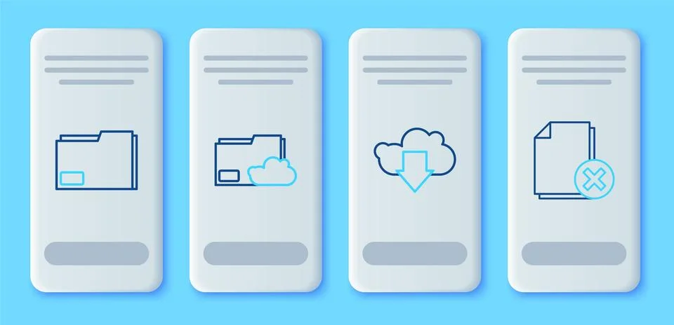 Set line Cloud storage text document folder, download, Document and Delete file 스톡 일러스트