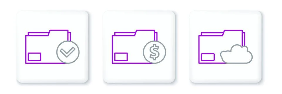 Set line Cloud storage text document folder, Document and check mark and Finance 스톡 일러스트