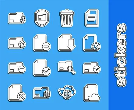 Set line Cloud storage text document, Document folder and check mark, with clock Stock Illustration